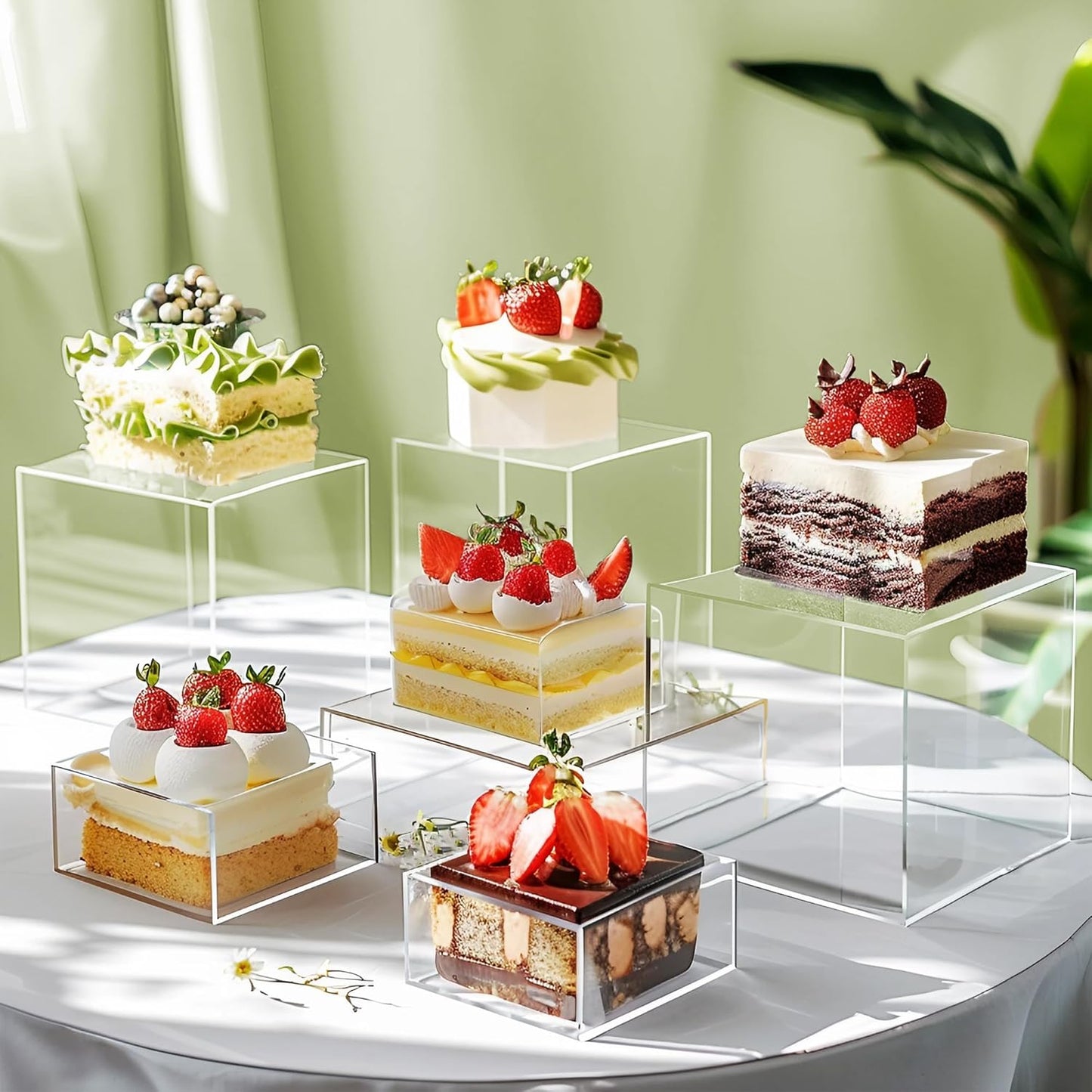 6Pcs Buffet Risers, Food Risers for Buffet Table, Acrylic Cube Display Risers with Hollow Bottom, Food Display Stand for Party Jewelry Dessert Figures (Size 5.5",6",6.5",7",7.5",8")
