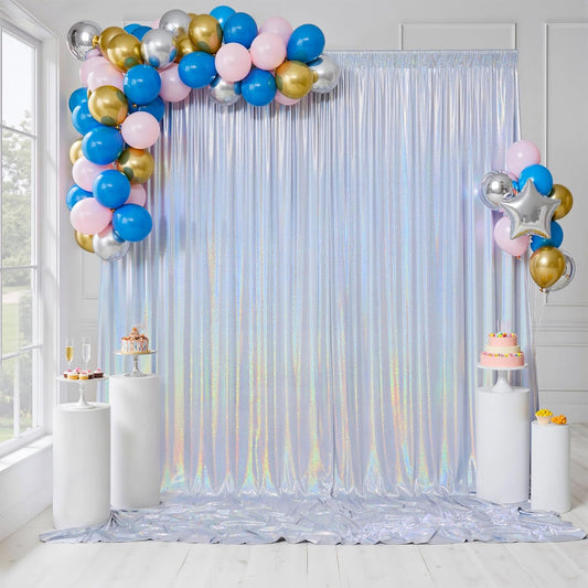 gogoparti 10x10FT Laser Silver Sequin Backdrop Curtain - 2 Panels of 5x10FT Wrinkle-Free Glitter Drapes for Photography, Birthdays, Weddings & Graduations