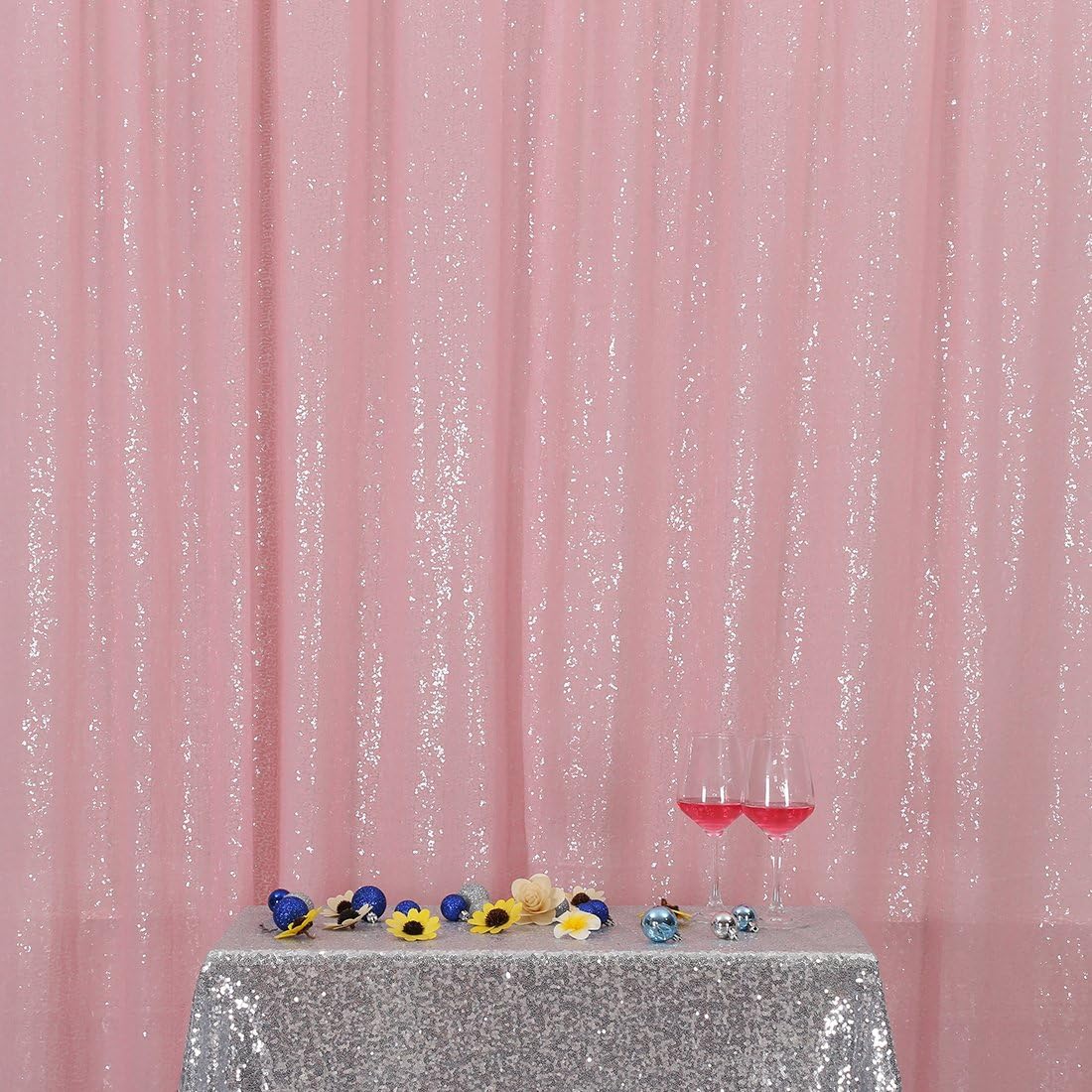 Poise3EHome 6FT x 8FT Pink Sequin Backdrop Photography Backdrop Curtain for Party Decoration, Pink