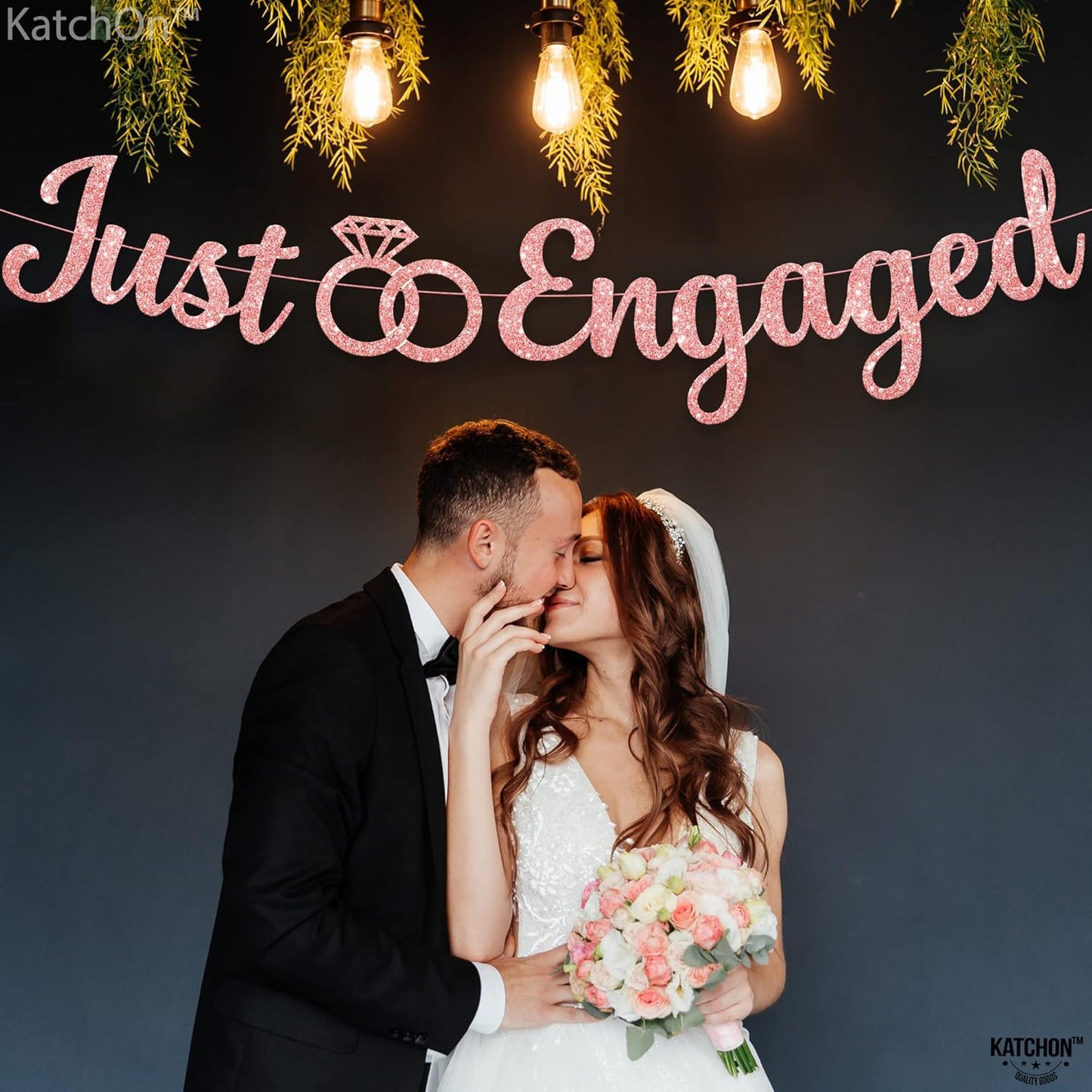 KatchOn Glitter Rose Gold Engagement Banner - 10 Feet, No DIY | Engagement Party Decorations | Just Engaged Sign