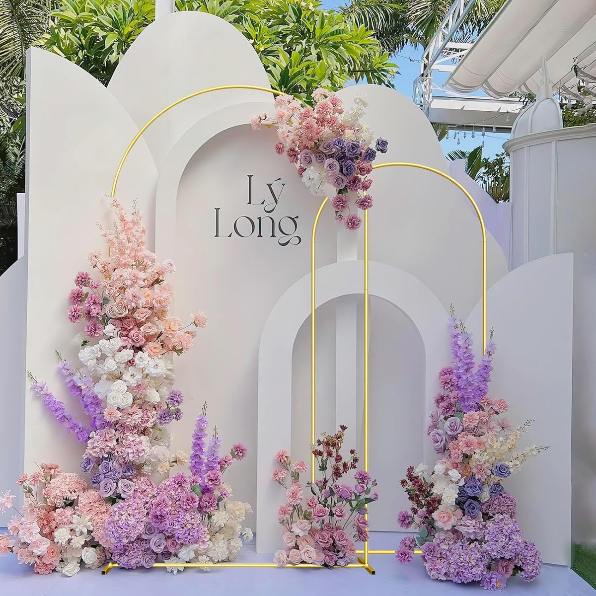 Wedding Arch Backdrop Stand Set of 2 (7.2FT, 6FT) Gold Wedding Balloon Arched Backdrop Stand Square Arch Frame for Birthday Party Bridal Baby Shower Ceremony Decoration