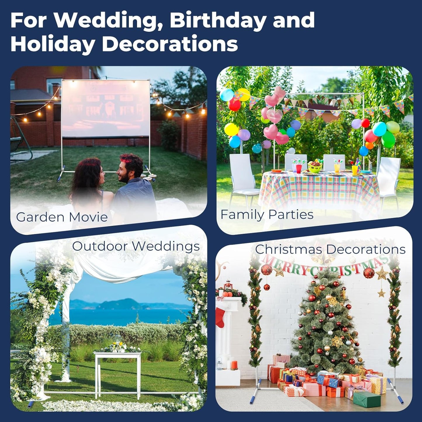 7*6FT Metal Backdrop Stand Commercial Grade, Extra Thick Rustproof Frame for Backdrop/Wedding/Party, Heavy Duty & Portable with Wide Adjustable Legs (White)
