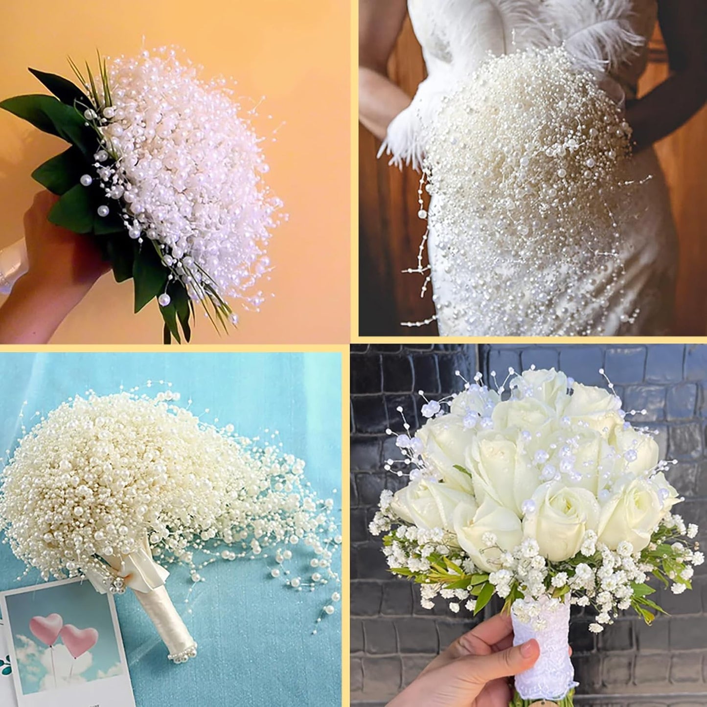 50 PCS Artificial Floating Beads for Centerpieces Vases, Gold 8+3mm String Beads for Wedding Party Faux Pearl String for Decorating, String Pearls for Crafts Vase Filler