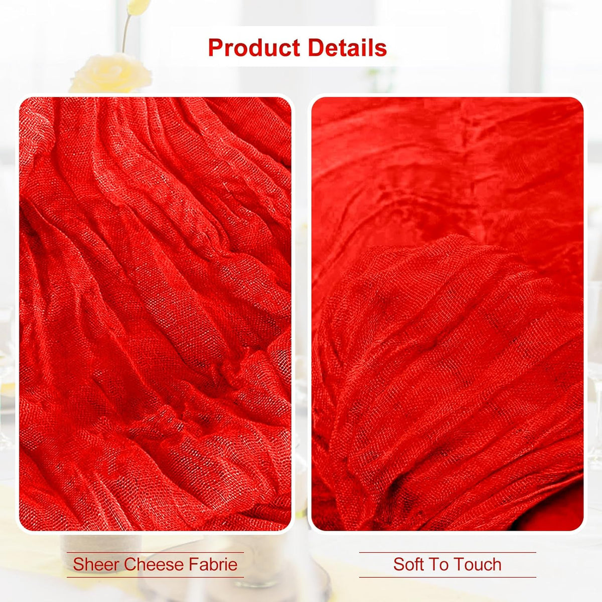 10 Pack Red Cheesecloth Table Runner 35x120 Inch 10Ft Rustic Gauze Cheese Cloth Table Runner Sheer Cheesecloth Table Runners for Wedding Party Bridal Shower Decoration