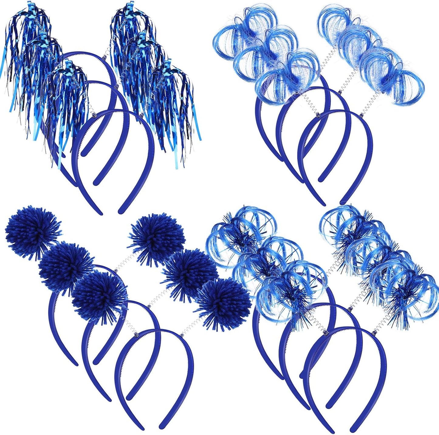 Censen 12 Pcs Halloween Pom Pom Party Headbands Tinsel Ponytails Spirit Head Bopper Headwear for Christmas Birthday Holiday
