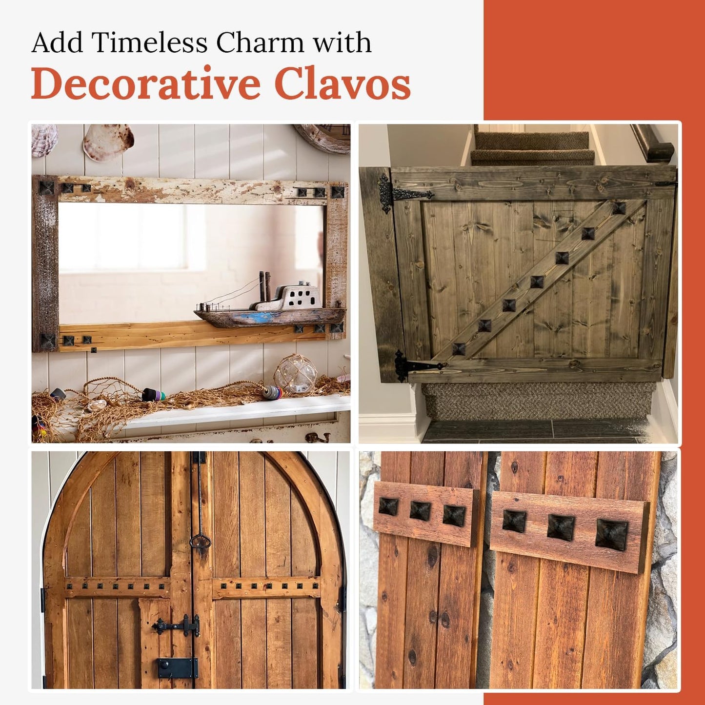 100 Pack 2" Square Head Iron Clavos Decorative Nails – Unfinished – Handmade Rustic Square Fasteners for Farmhouse Shutters, Faux Wood, Barn Doors, Shutters, and Gates – Ornamental Wood Accent