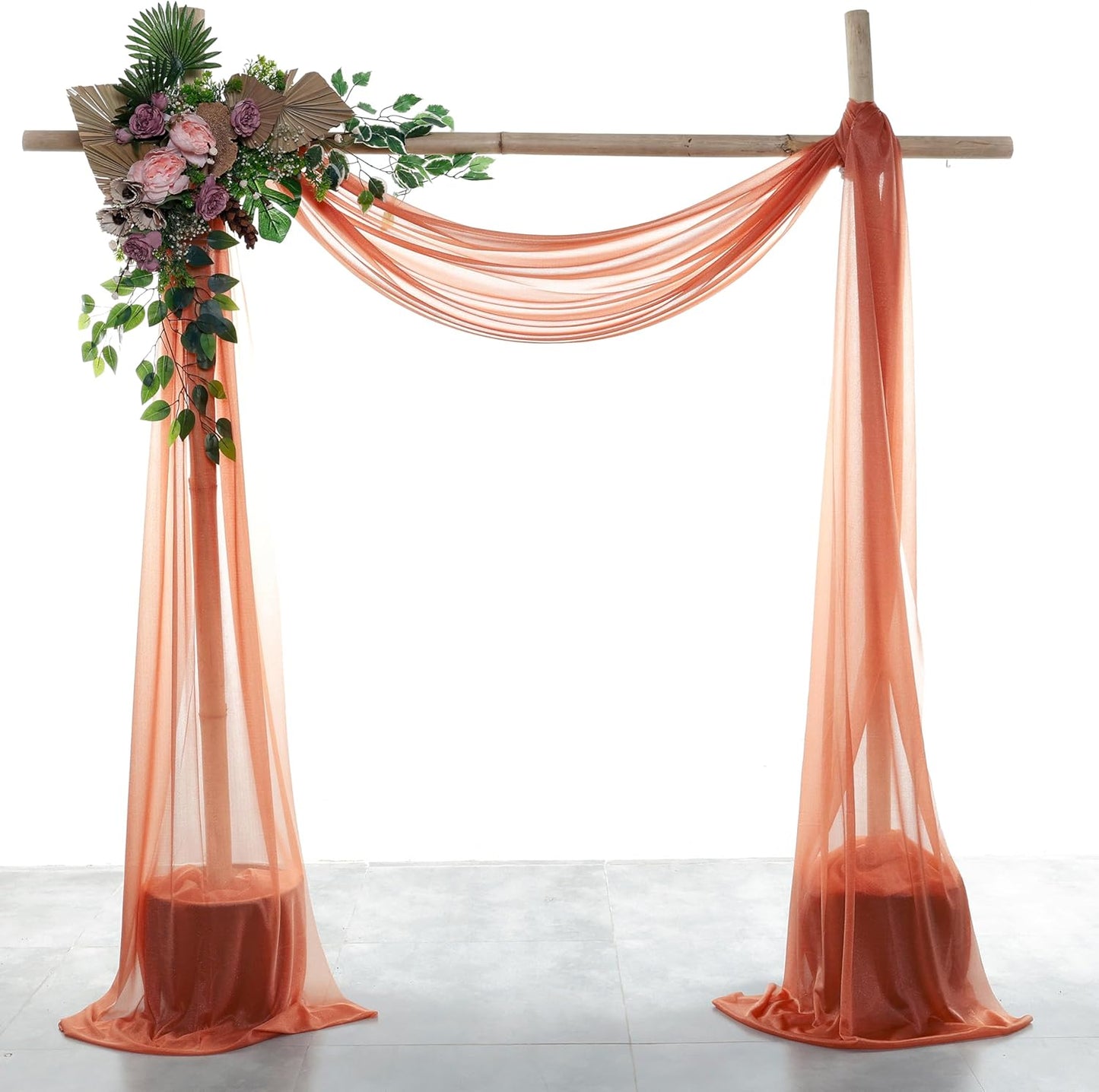 VDS Pack of 2 Panel (30 Inch X 20 Feet) Wedding Arch Draping Fabric Sheer Chiffon Fabric Drapery for Wedding Ceremony Reception Swag Backdrop Canopy Chuppah ARBO Altars Decoration (Terracotta)