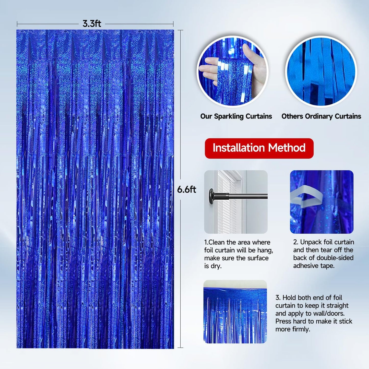QRabbit 4 Pack Purple Tinsel Foil Fringe Curtains - 3.3x6.6 Ft Metallic Party Streamers Backdrop for Birthday Wedding Christmas Party Decor, Self-Adhesive Photo Booth Wall Door Decorations