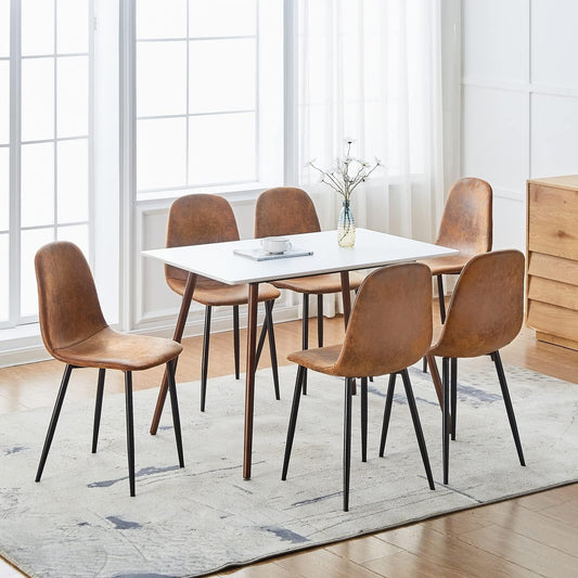 Homy Casa Dining Chairs Set of 6, Modern Mid-Century Style Dining Room Side Chairs Accent Chairs with Black Metal Legs Comfortable for Kitchen Lounge Farmhouse, Rustic Brown, 6PCS