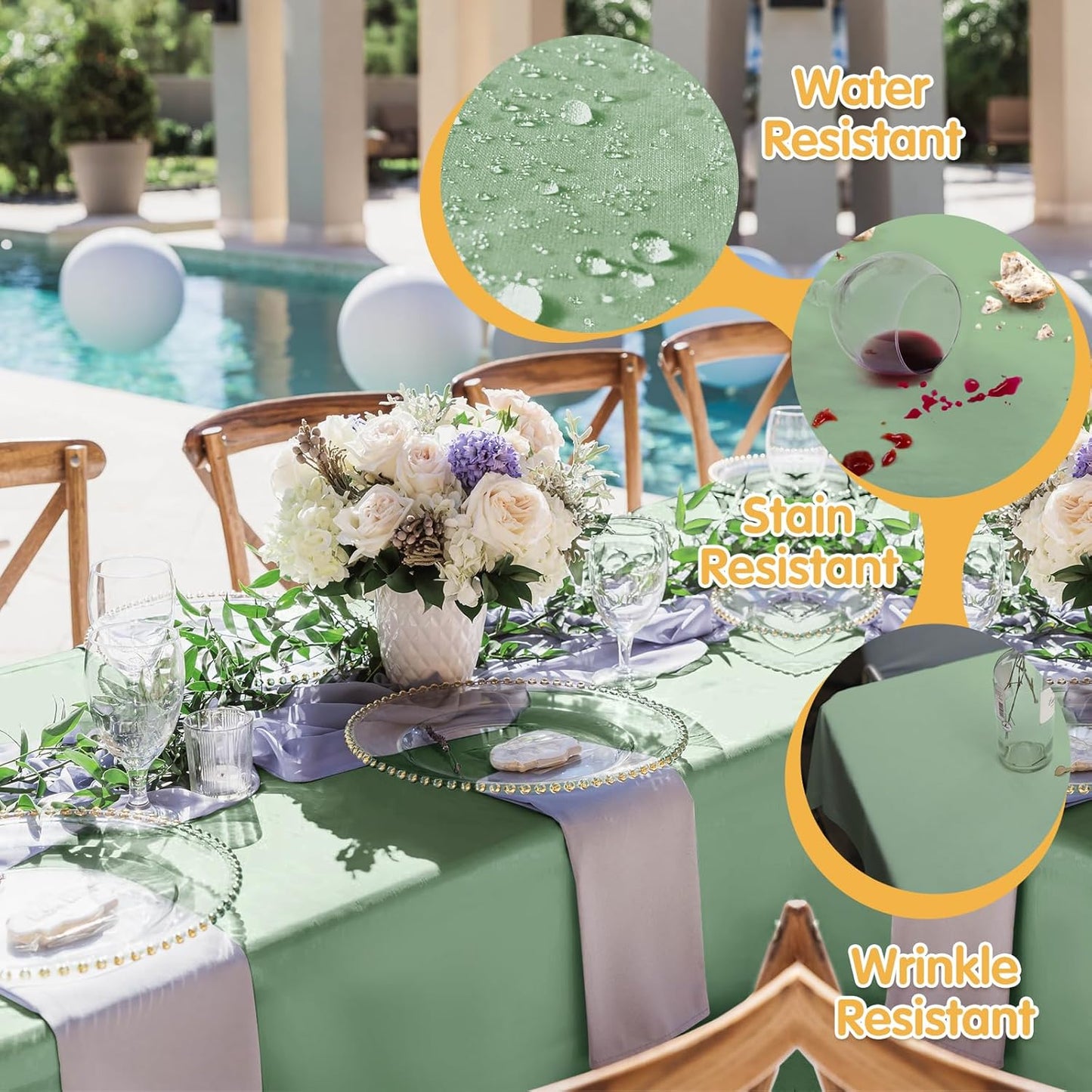 BRILLMAX 4 Pack Sage Green Tablecloths for 6 Foot Rectangle Tables 90 x 132 Inch - 6ft Rectangular Bulk Linen Polyester Fabric Washable Cloth Cover for Wedding Reception Banquet Birthday Party