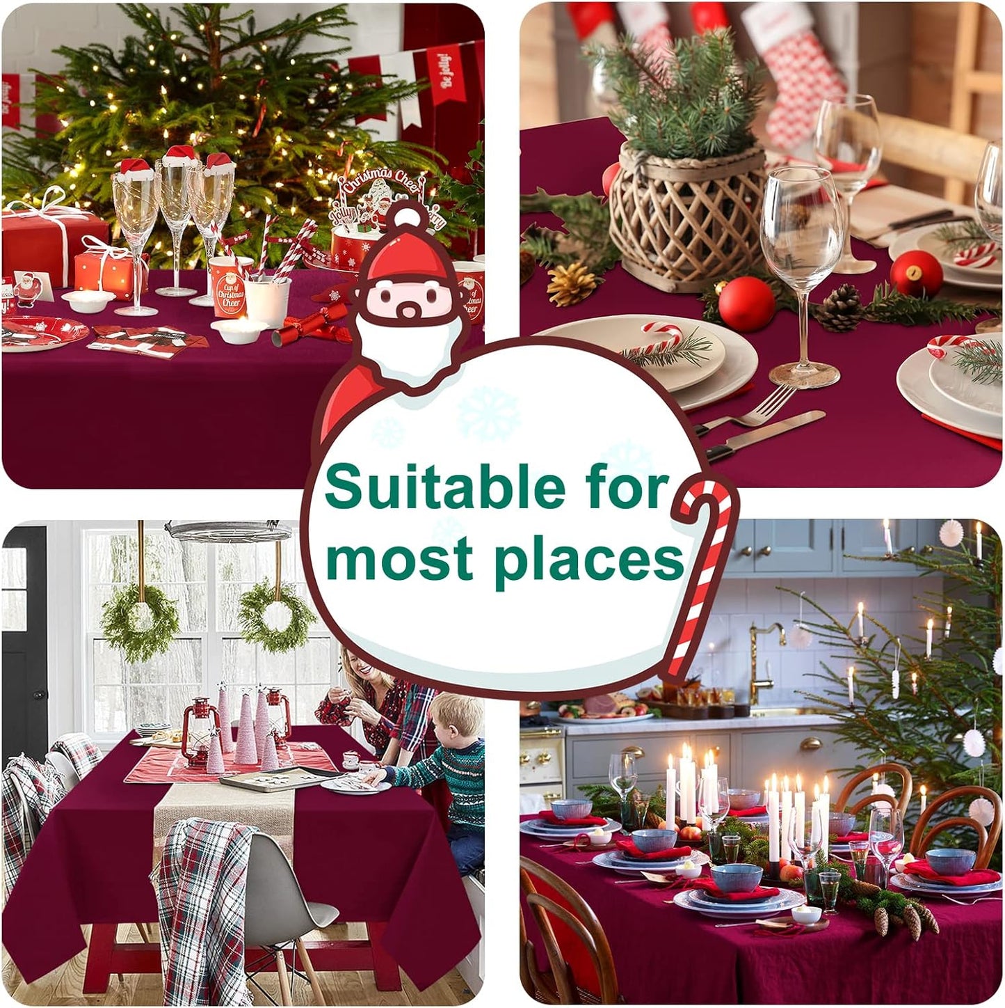 Hiasan Burgundy Rectangle Tablecloth - Waterproof and Spillproof Washable Fabric Table Cloth for Dining Room Kitchen Party and Outdoor, 60 x 140 Inch
