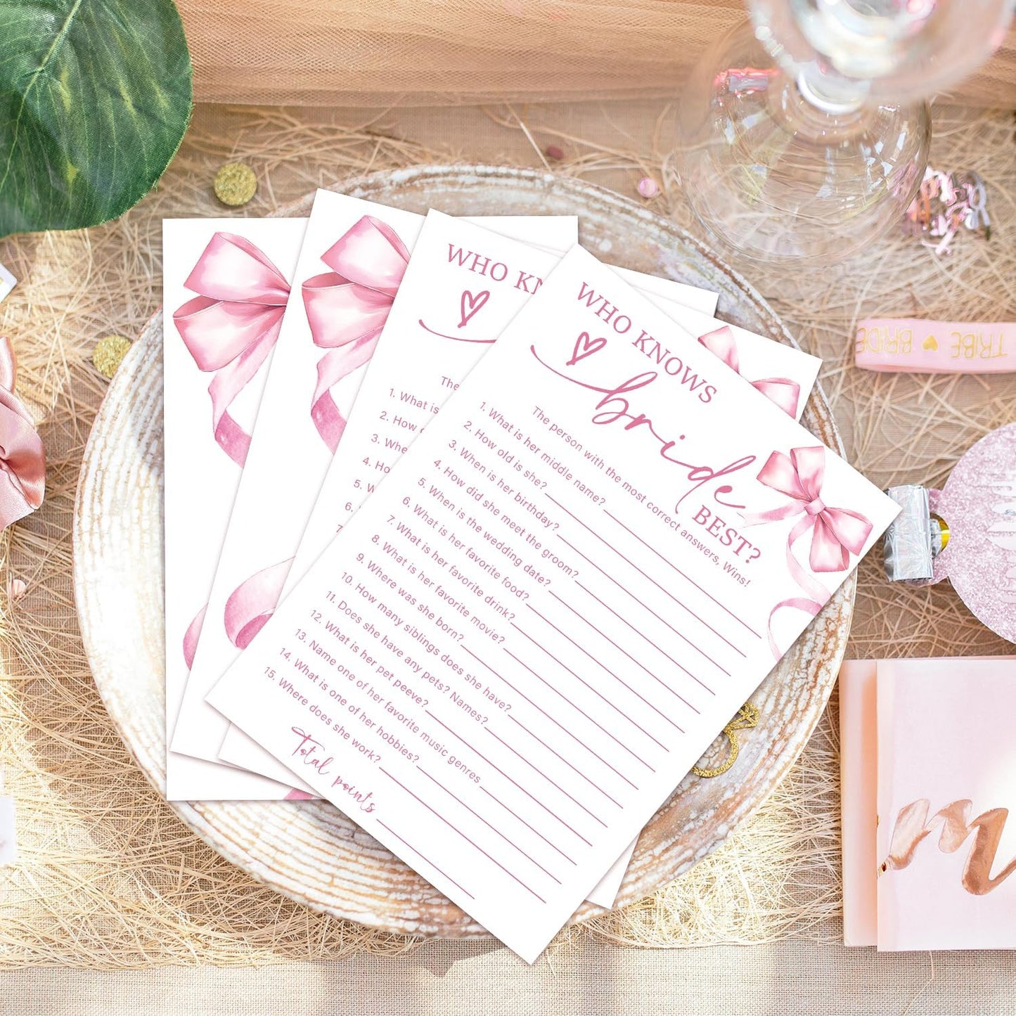 Pink Bow Wedding Shower Games Cards, Bridal Shower Games 30 Guest, Engagement Party Wedding Game for Reception Dinner Activities/HL 001