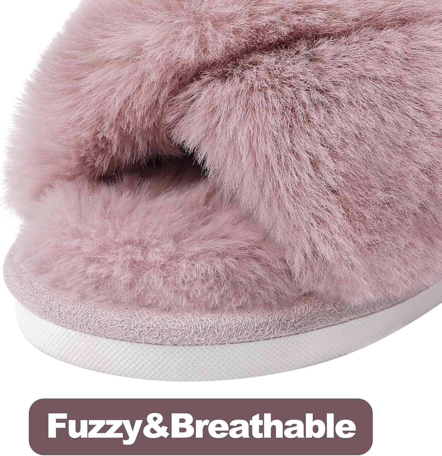 Evshine Women's Fuzzy Slippers Cross Band Memory Foam House Slippers Open Toe