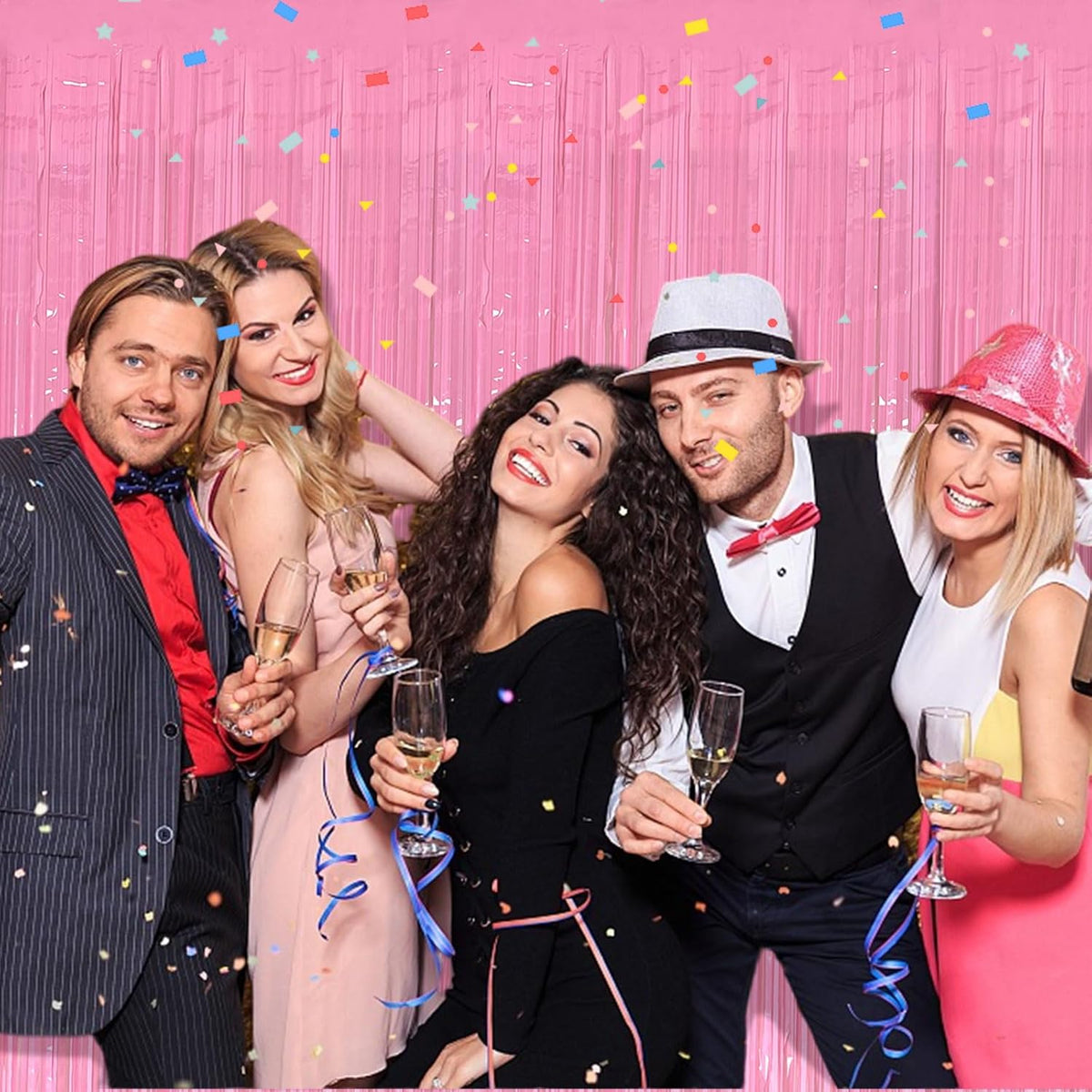 5 Pack Pink Tinsel Curtain Foil Fringe Birthday Graduation Party Decorations Photo Booth Streamer Backdrop