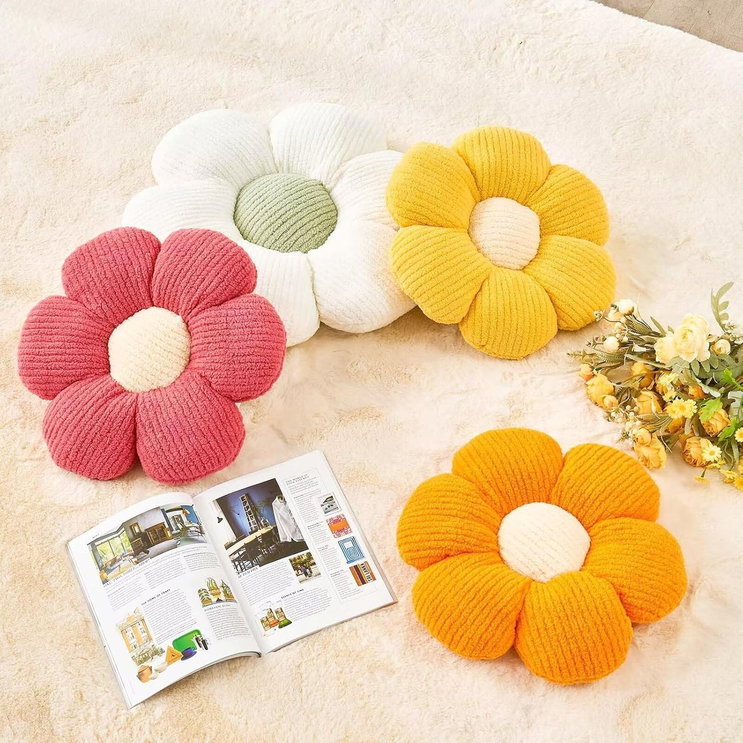 Flower Throw Pillow, Soft Orange 17.7" Shaped Floor Pillow for Home Decor, Cute Aesthetic Plush Decorative Pillows for Bed, Sofa, Couch