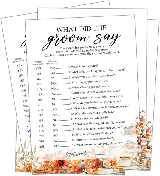 Fall Bridal Shower Games Cards, What The Groom Say Wedding Bachelorette Party Games, Fall in Love Bridal Shower Decorations, 25 Cards, G08