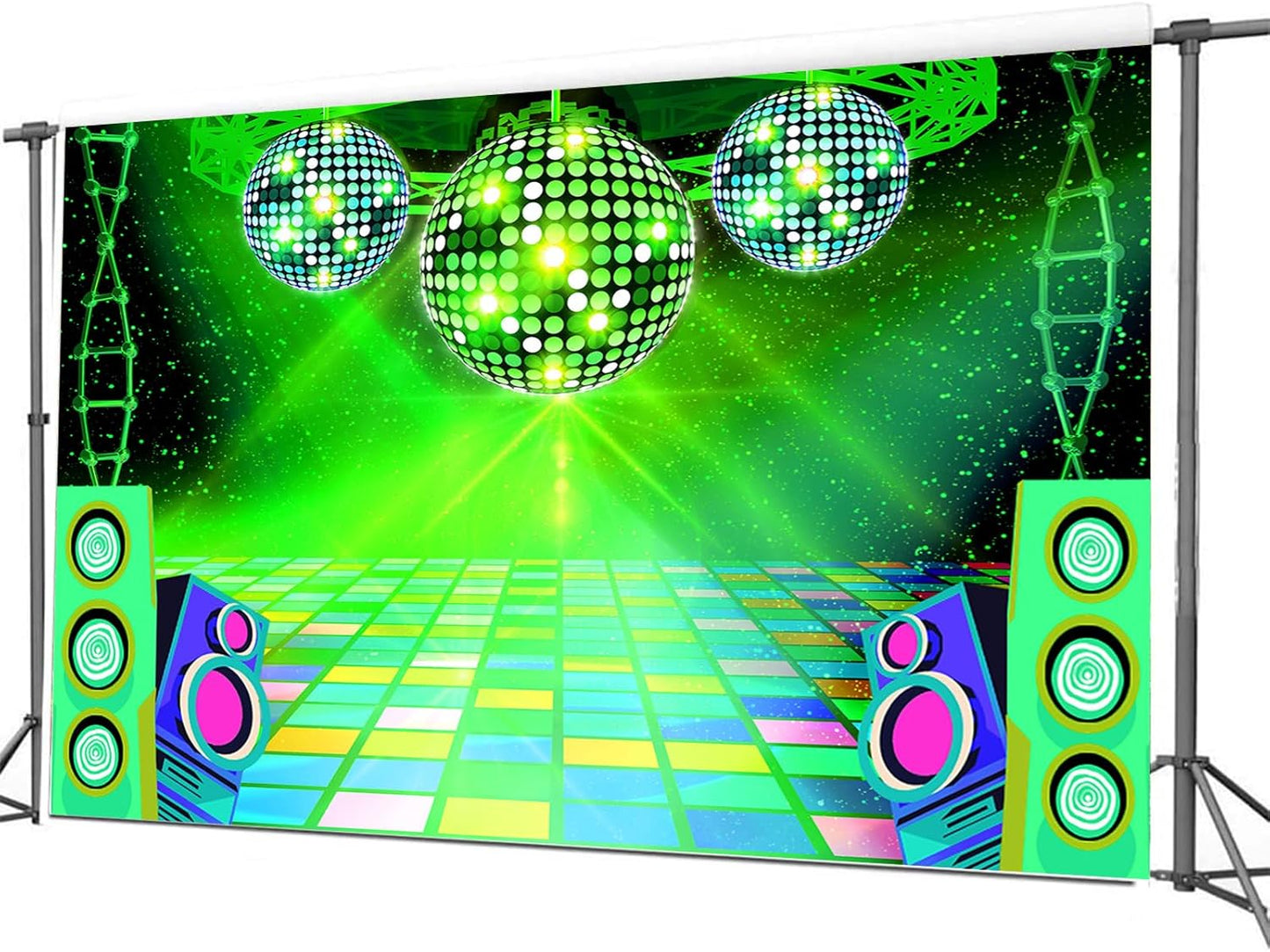 Dance Party Backdrop Retro 80s 90s Theme Stage Dance Ball Music Birthday Party Decoration DJ Photography Background 5 x 3 ft for Baby Shower Picture Photo Shoot Polyester Fabric, Blue
