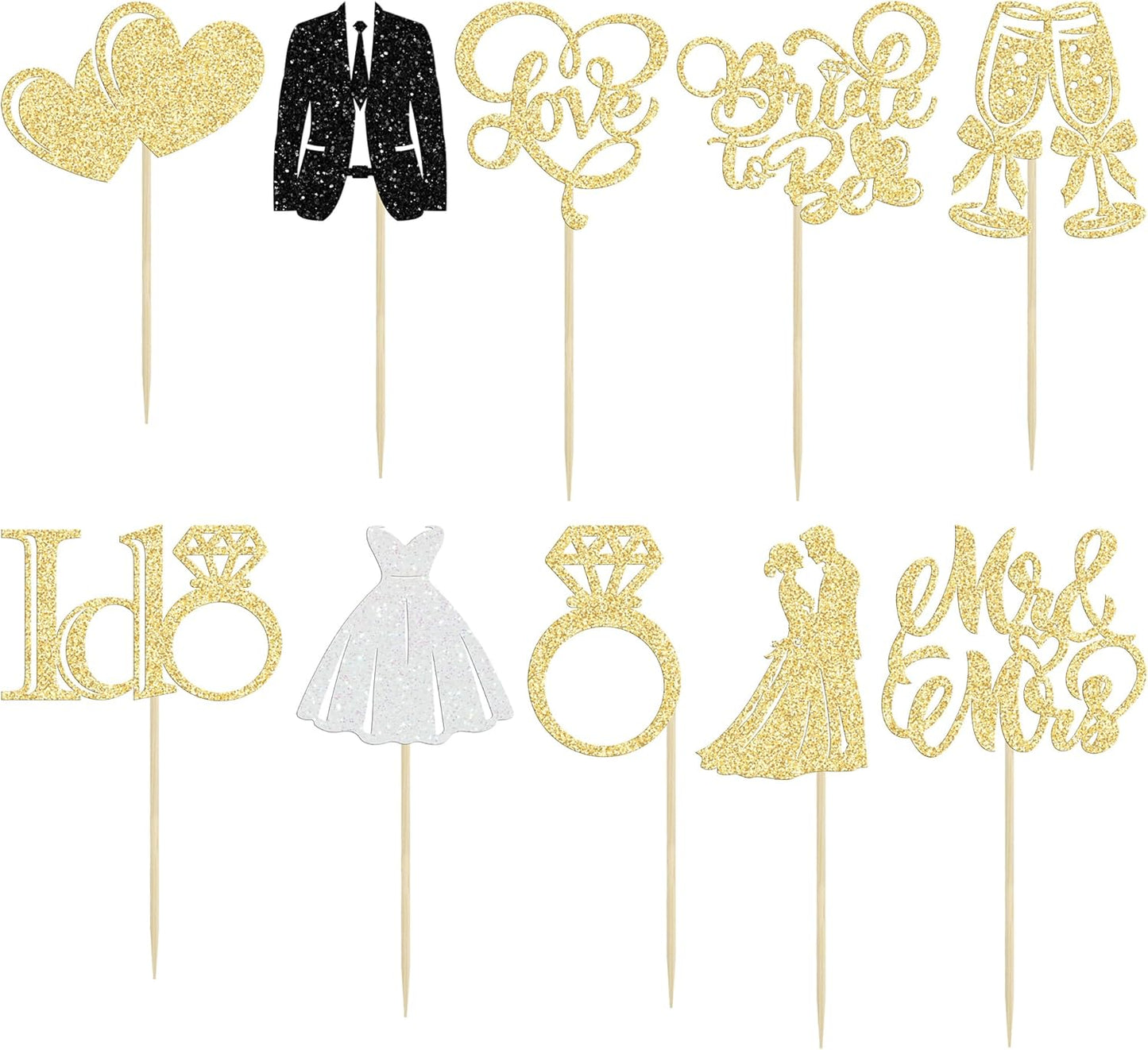 Gyufise 30Pcs Bride to Be Cupcake Toppers Glitter Diamond Ring I Do Love Cupcake Picks Miss to Mrs Bridal Shower Wedding Engagement Bachelorette Cake Decoration Gold