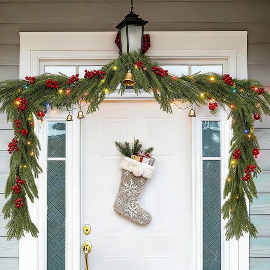 9ft Christmas Norfolk Pine Garland - Real Touch Artificial Greenery Cedar Garland for Xmas Fireplace Mantle Table Window Home Holiday Decoration