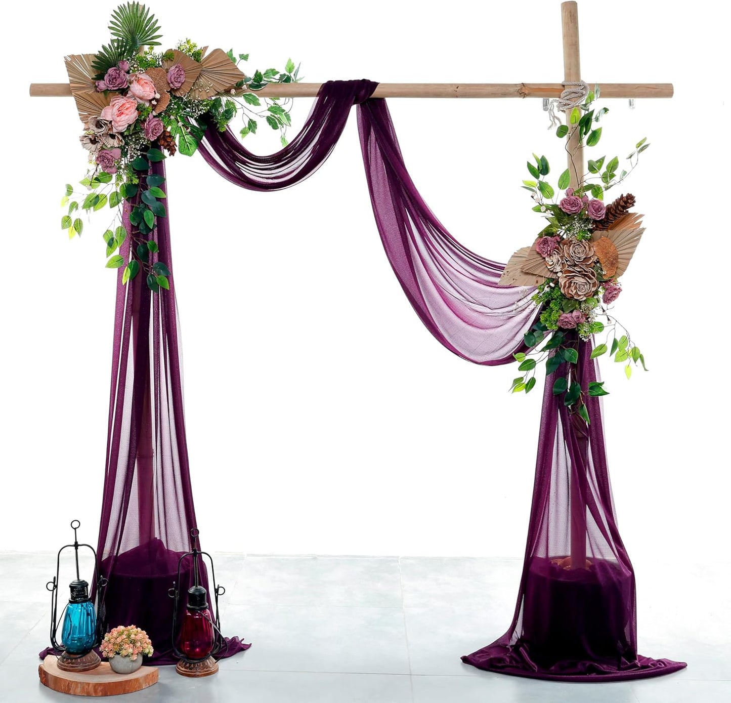 VDS Pack of 1 Panel (30 Inch X 50 Feet) Wedding Arch Draping Fabric Sheer Chiffon Fabric Drapery for Wedding Ceremony Reception Swag Backdrop Canopy Chuppah ARBO Altars Decoration (Eggplant)