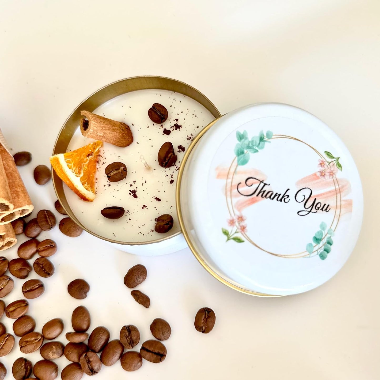 Coffee Scented Soy Wax Candle Favors with Hand-Placed Orange and Cinnamon Stick - Handmade Gift Set for Wedding Guest - Bridal Shower Baby Shower Birthday (60 Pieces)