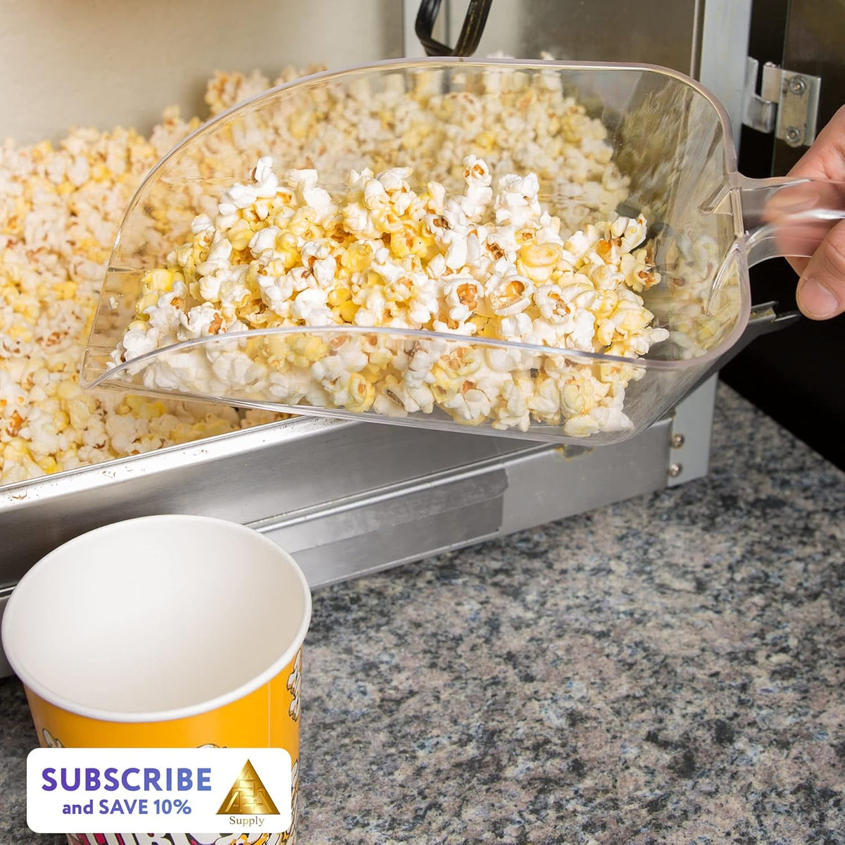 APQ Ice Scooper 64 oz. Clear Plastic Scooper for Food Service Applications Flat Bottom Scooper Freezer Ice Machine Restaurants Kitchen Buffet Party Candy Popcorn Heavy Duty Long Lasting
