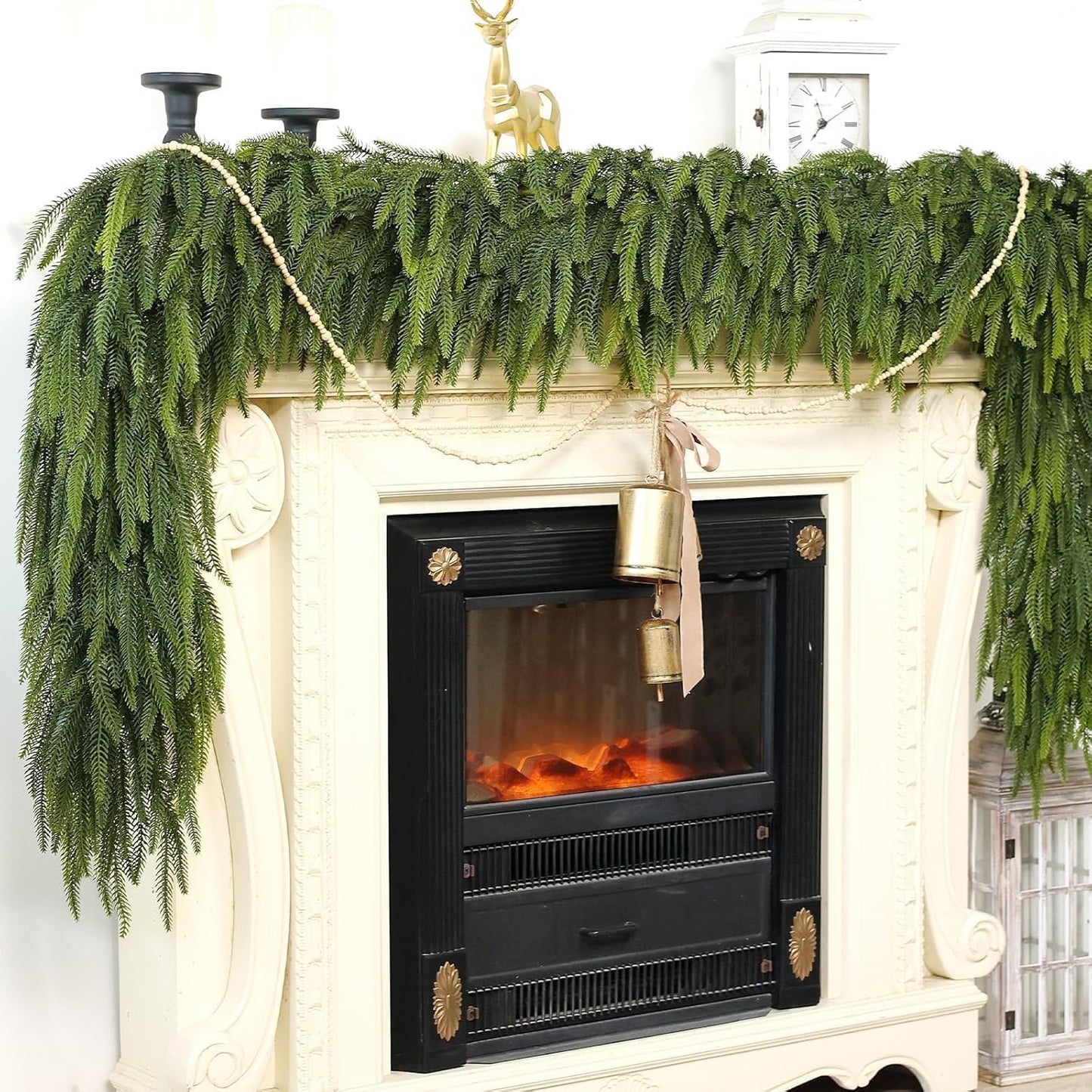 5FT Christmas Norfolk Pine Garland -2PCS, Artificial Pine Needles Garlands Faux Greenery Fake Garland for Holiday Fireplace,Table,Window,Stairs,Mante,Indoor Outdoor Decor