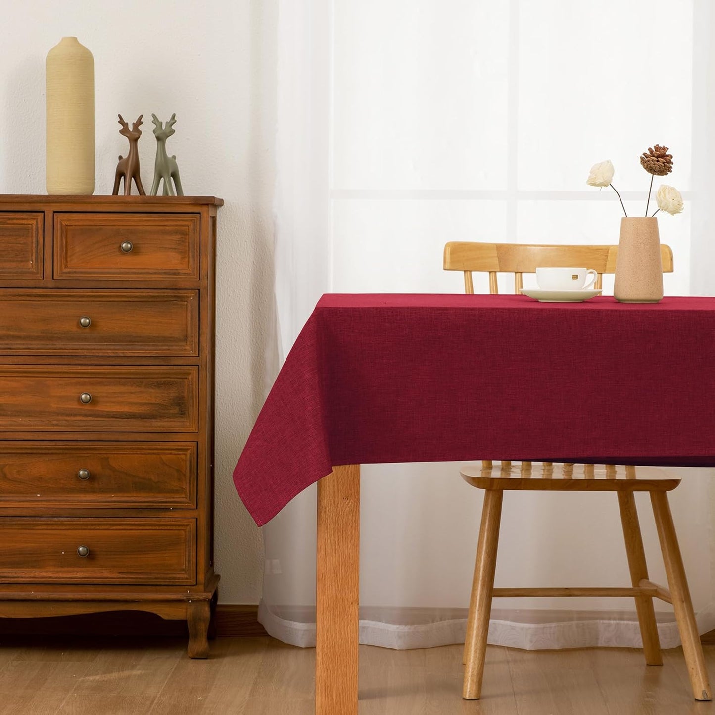 Hiasan Faux Linen Rectangle Tablecloth - Wrinkle and Stain Resistant Washable Table Cloth for Kitchen Dining Room Holiday Table Cover for Dinner, Red, 60 x 102 Inch