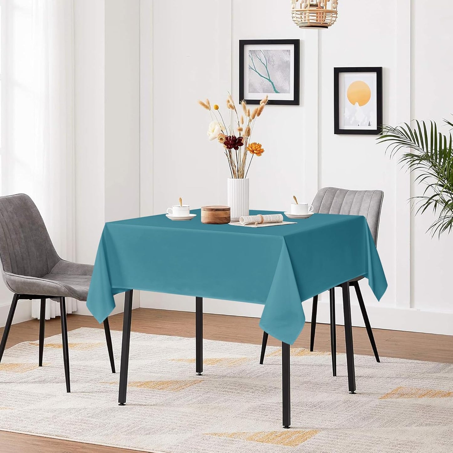 sancua Square Tablecloths 54x54 Inch, 2 Pack - Teal Fabric Table Cloth for Square or Round Tables, Washable Polyester Table Cover for Dinner, Holiday Party, Decorative Display Tables