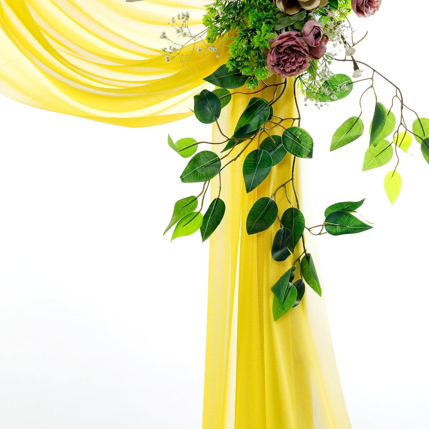 VDS Pack of 1 Panel (30 Inch X 30 Feet) Wedding Arch Draping Fabric Sheer Chiffon Fabric Drapery for Wedding Ceremony Reception Swag Backdrop Canopy Chuppah ARBO Altars Decoration (Yellow)