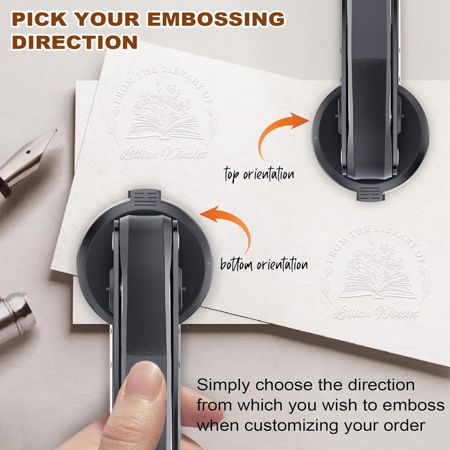 Personalized Book Stamp - Custom Book Embosser Library Gifts for Book Lovers, Readers, Teachers (Floral-08)