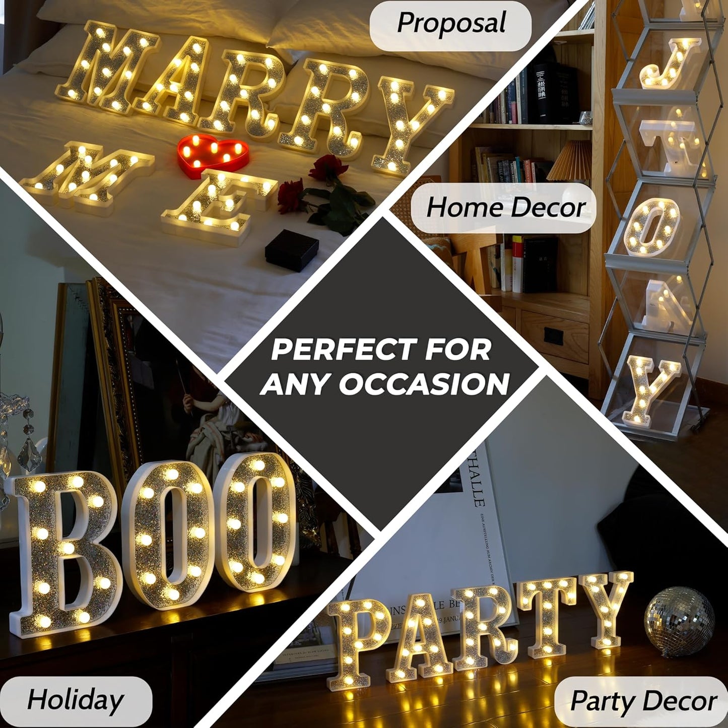 Marquee Light Up Letters, Glitter Silver LED Letter Lights Battery Powered Alphabet Letter Sign for Night Light Wedding Birthday Party Cafe Bar Decoration Girls Room Decor - Number 4