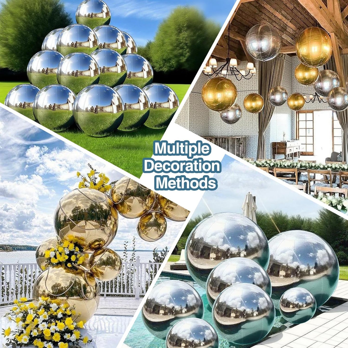 Inflatable Mirror Ball, Gold Big Shinny Balls Reusable Large PVC Disco Ball Balloon for Large Event Decoration, Party, Wedding Decor, Concerts, Stage (1 Pcs, 0.8m/31.5in Without Air Pump)
