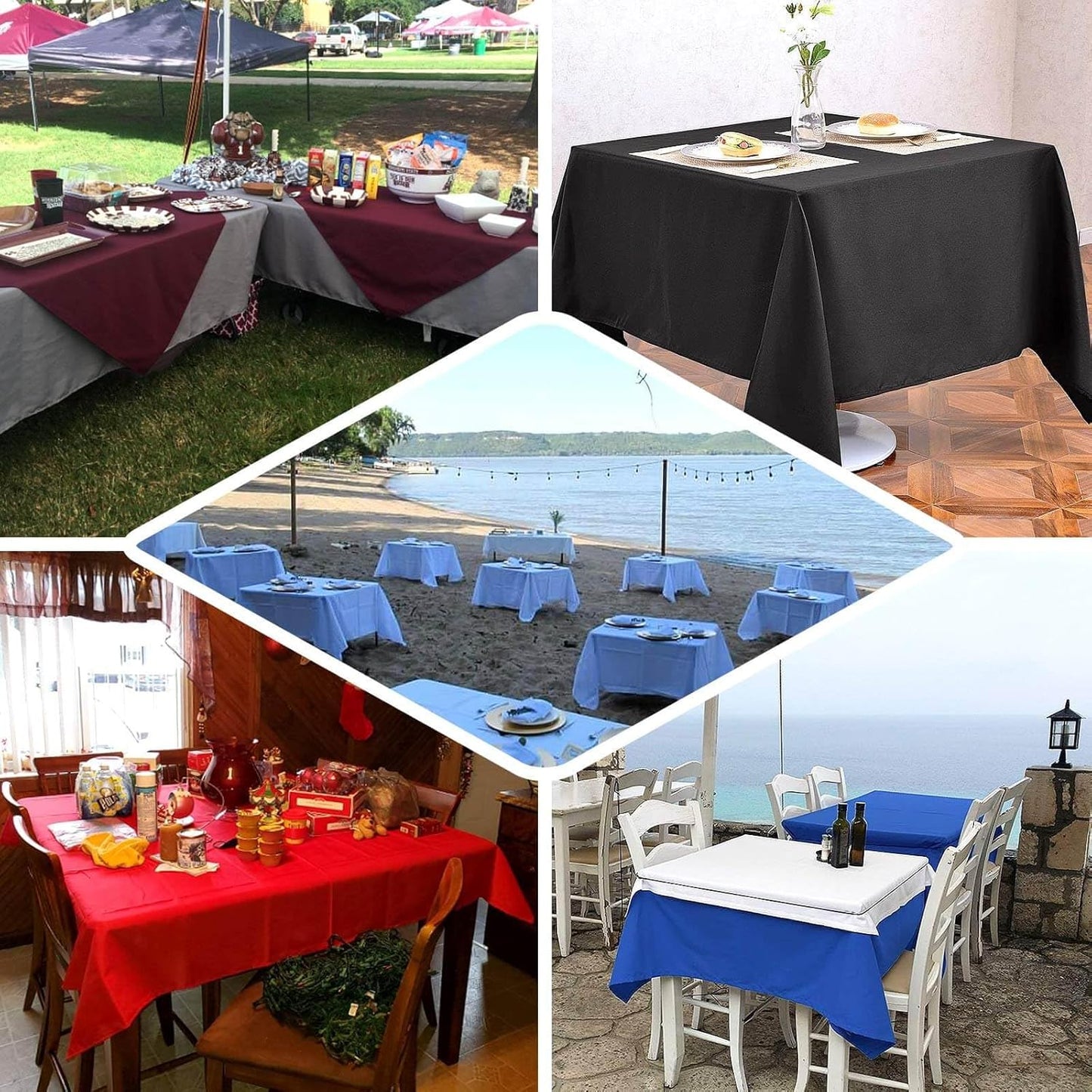 Efavormart 70" Premium Square Polyester Tablecloth for Wedding Kitchen Dining Events - Blue
