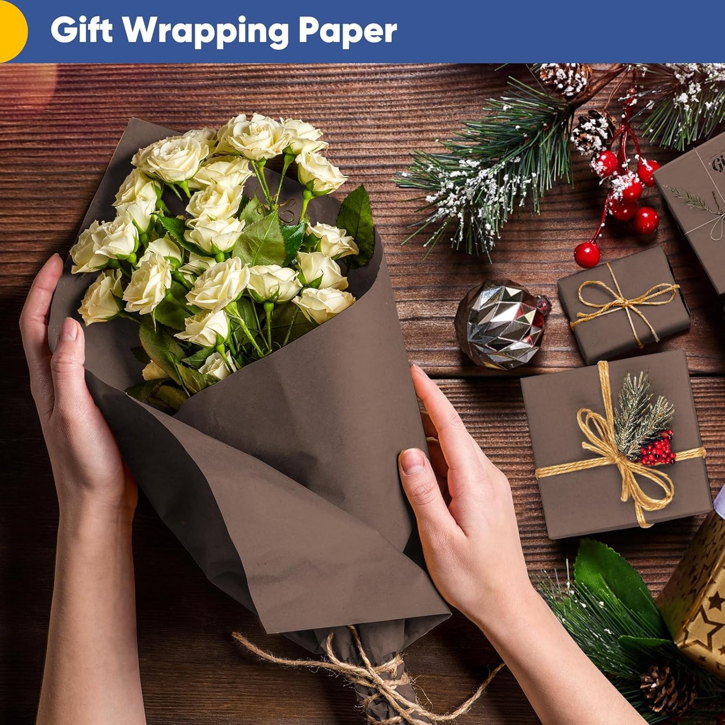Vanhench 17.5"×963" (80/1/4FT) Wrapping Paper, Chocolate Brown Art Craft Paper Roll for Men Boys, Fathers Day Gift Wrapping Bouquet Flower Kraft Paper, Bulletin Board Paper