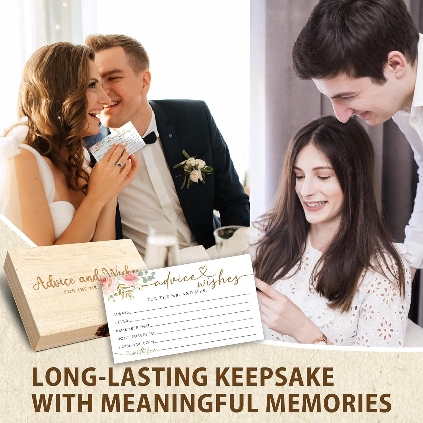 Rose Gold Advice and Wishes for the Mr and Mrs - 50 Packs Wedding Advice Cards Bridal Shower Game Cards with Box Reception Guest Book for Bride Groom Newlywed Engagement Party Decoration -A09