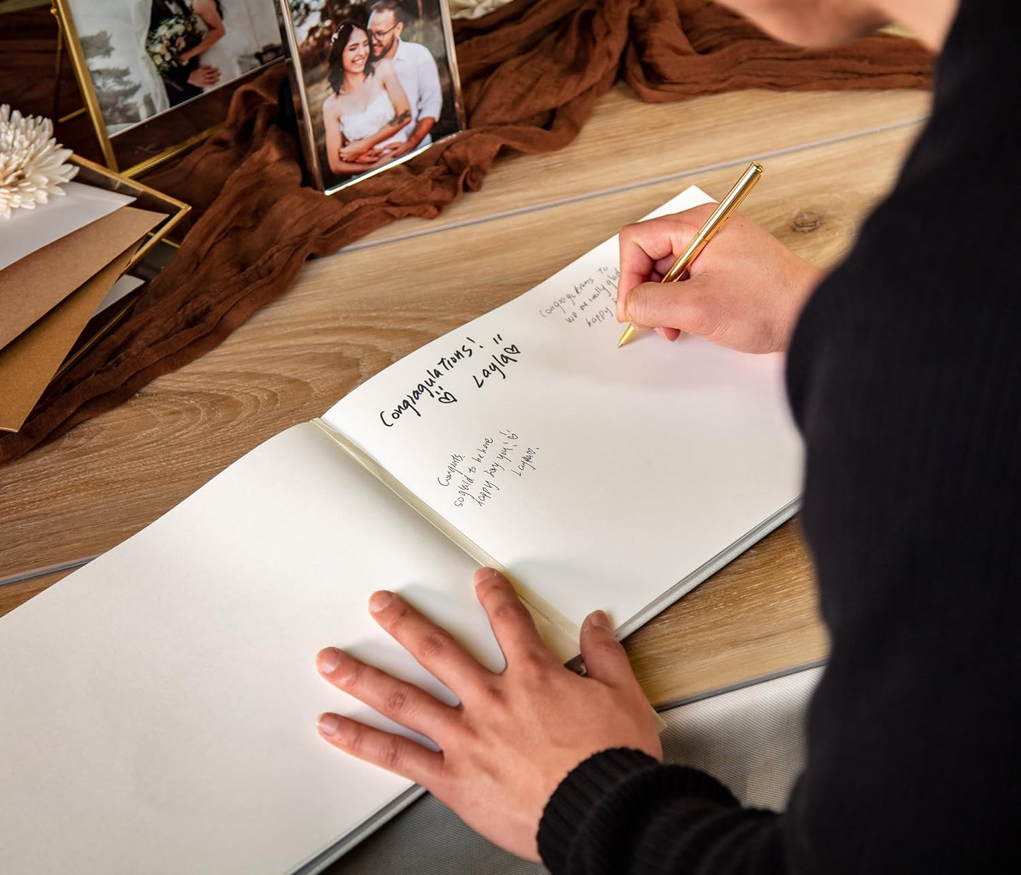MUUJEE Personalized Guestbook in Terracotta - Premium Custom Modern Guest Book for Wedding Reception, Birthday Party or Events w/Bookmark Blank Pages for Signing 11.5 x 8.5 inches