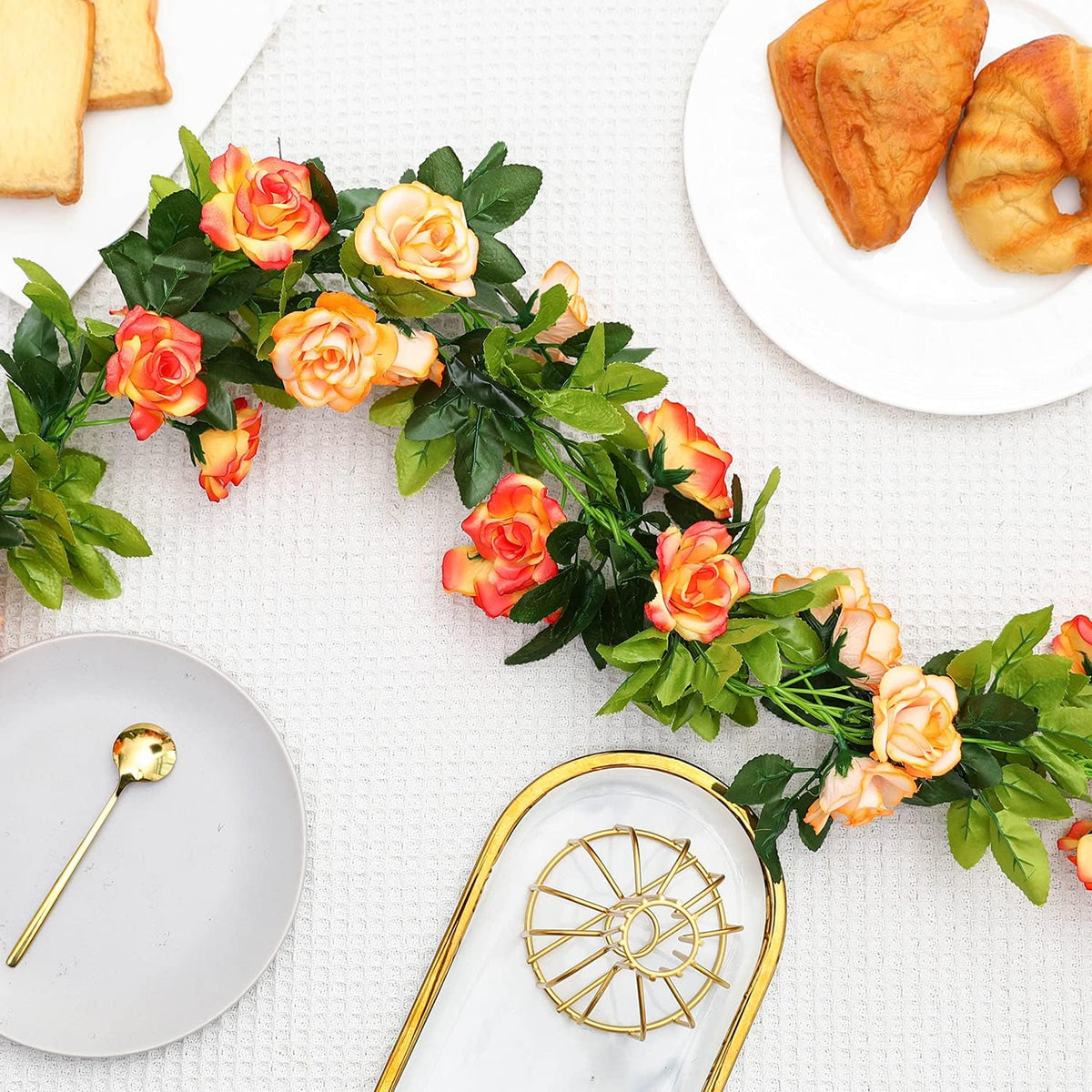 JUSTOYOU 2 Pack (15.8FT) Fake Rose Garland, Artificial Rose Vines Flowers Hanging Silk Rose Vine Wedding Home Backdrop Party Arch Arrangement Decoration