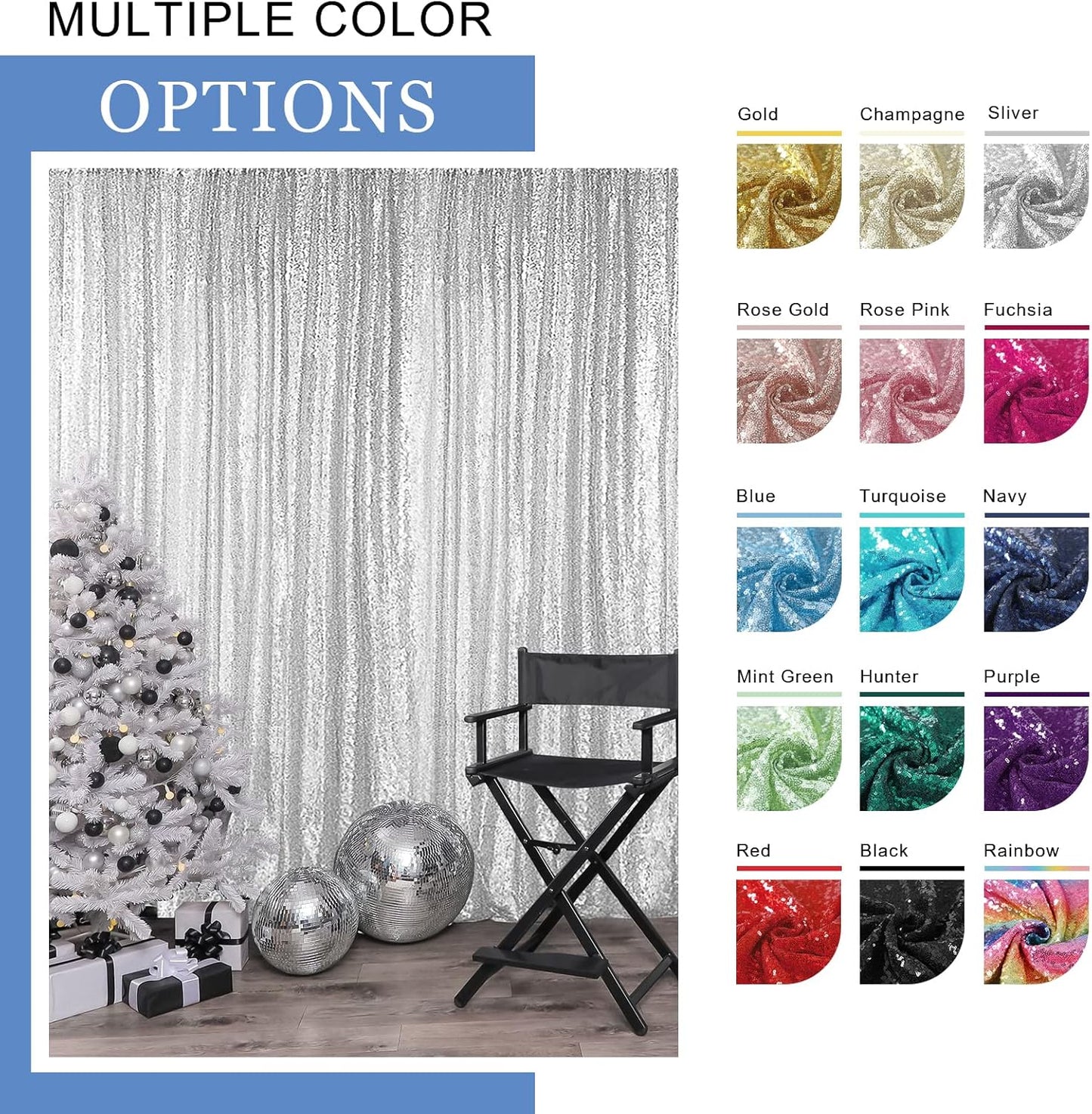 Hahuho Black Sequin Backdrop Curtain, 4PCS 2FTx8FT Glitter Backdrop Curtain for Parties, Christmas, Wedding, Party Decoration（4 Panels, 2FT x 8FT, Black