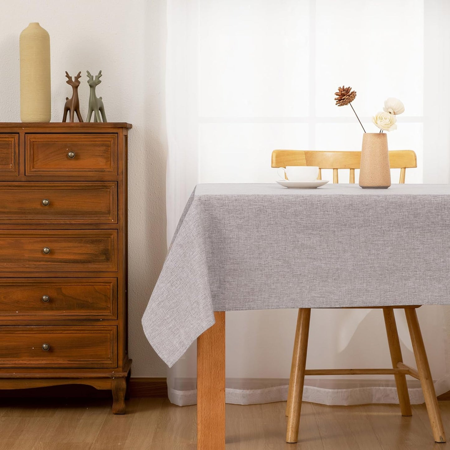 Hiasan 2 Pack Faux Linen Rectangle Tablecloth - Wrinkle and Stain Resistant Washable Table Cloth for Kitchen Dining Room Holiday Table Cover for Dinner, Stone, 60 x 140 Inch
