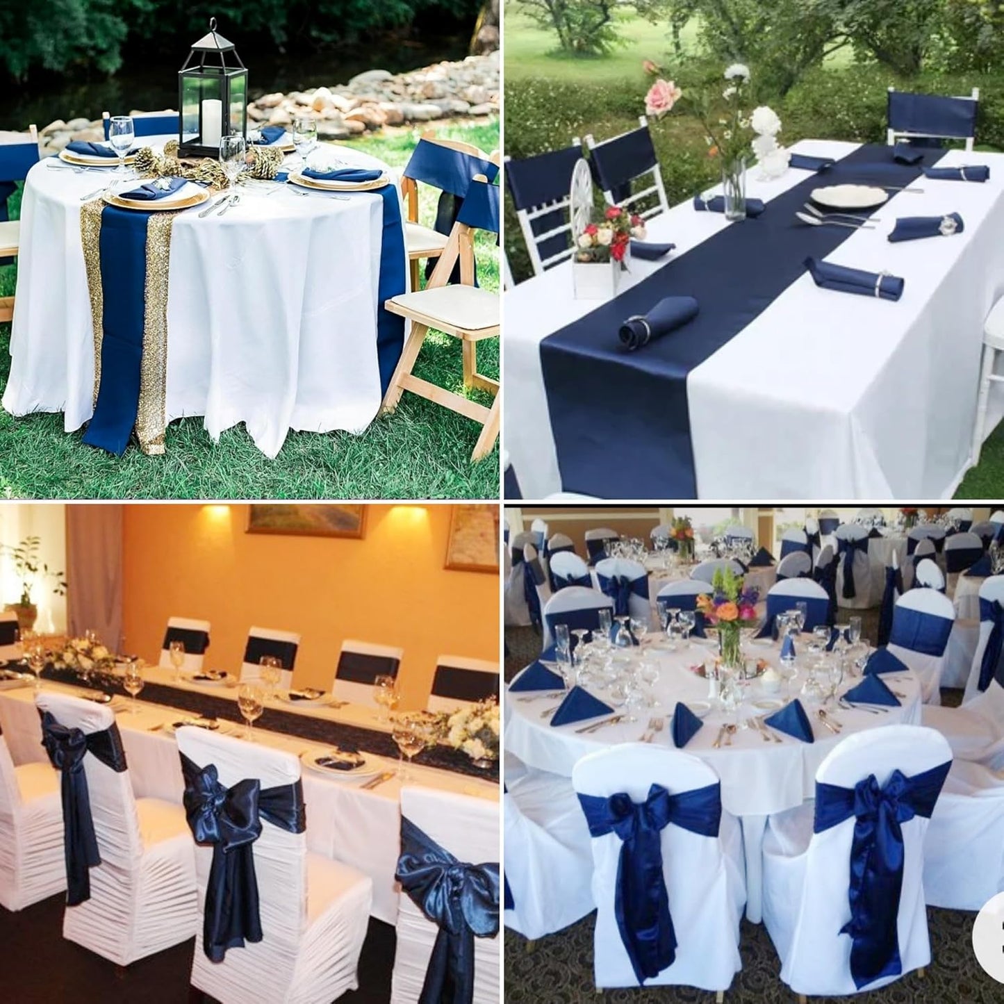 100 PCS Satin Chair Sashes Decorative Bow Satin Chair Sashe Ties Back Ribbon Bows Chairs Cover Band for Wedding Birthday Party Ceremony Reception Events Banquet Home Kitchen Decor(7x108inch,Navy Blue)
