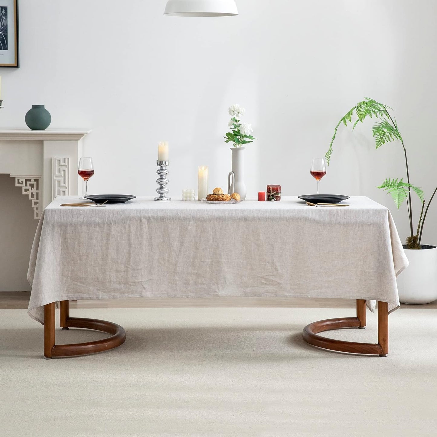 EVERLY100% Pure Linen Rectangle Tablecloths132Lx60WInch for Dining,Buffet Parties,Picnic,Events,Weddings and Restaurants,Decorative Halloween,Thanksgiving Machine Washable Tablecloths-Natural Linen