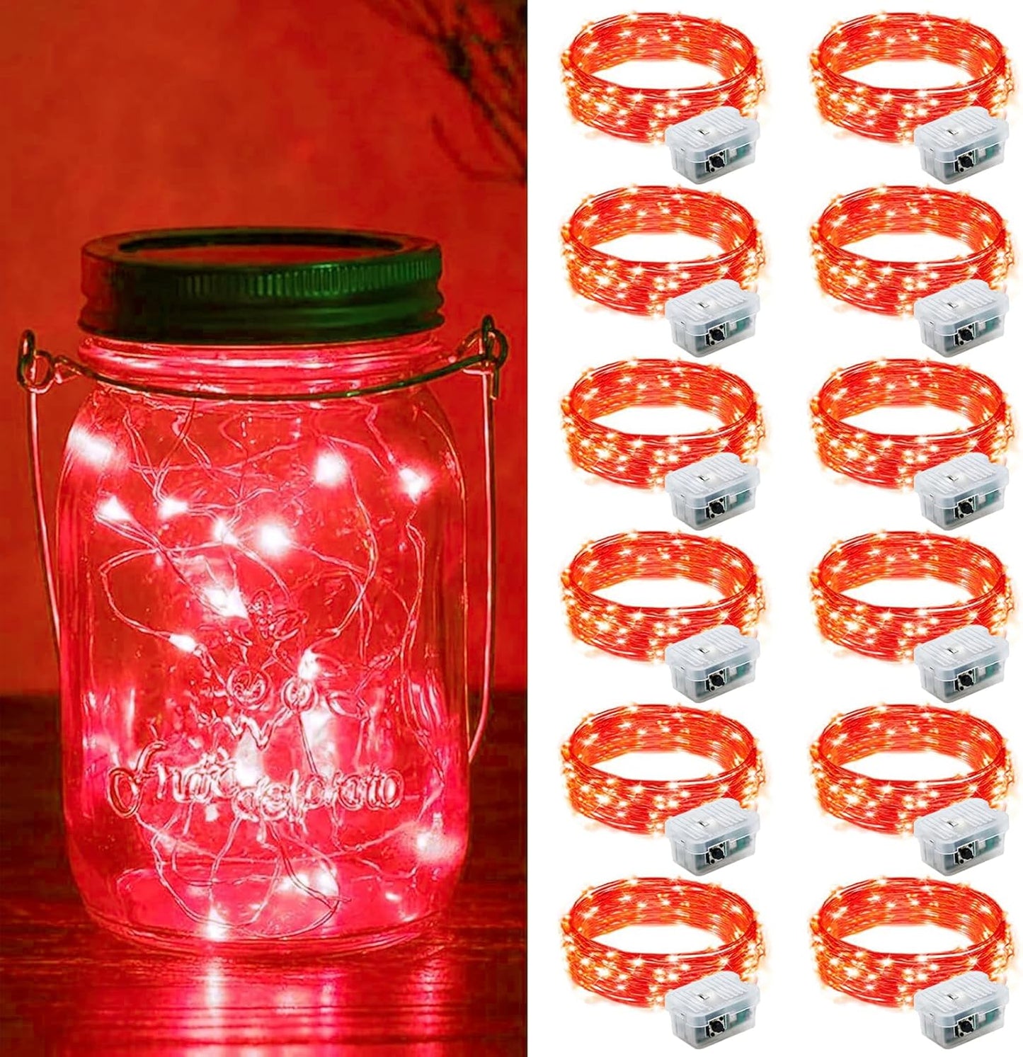 ZGWJ 12 Pack Fairy Lights Battery Operated, 7ft 20 Mini LED Fairy String Lights Silver Wire 3 Modes for DIY, Parties, Wedding, Bedroom, Halloween Christmas Decoration Red