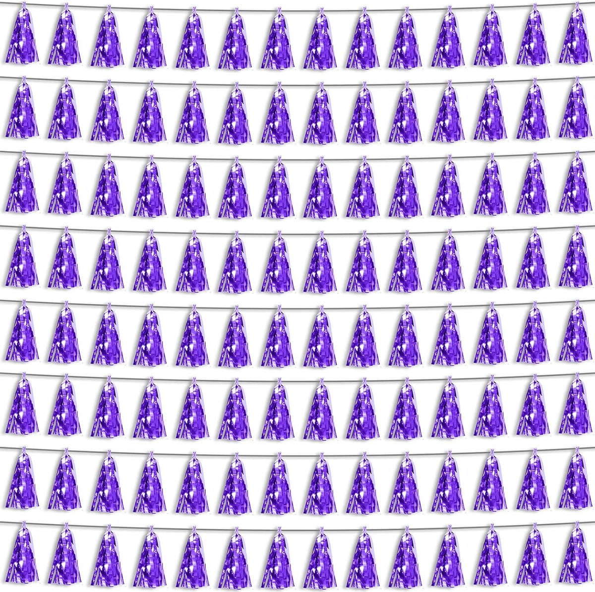 8P Purple Foil Fringe Metallic Tassel Streamers Banner Tassel Garland for Parade Floats, Bachelorette, Wedding, Birthday, Halloween, Christmas, Bridal/Baby Shower Party Decorations