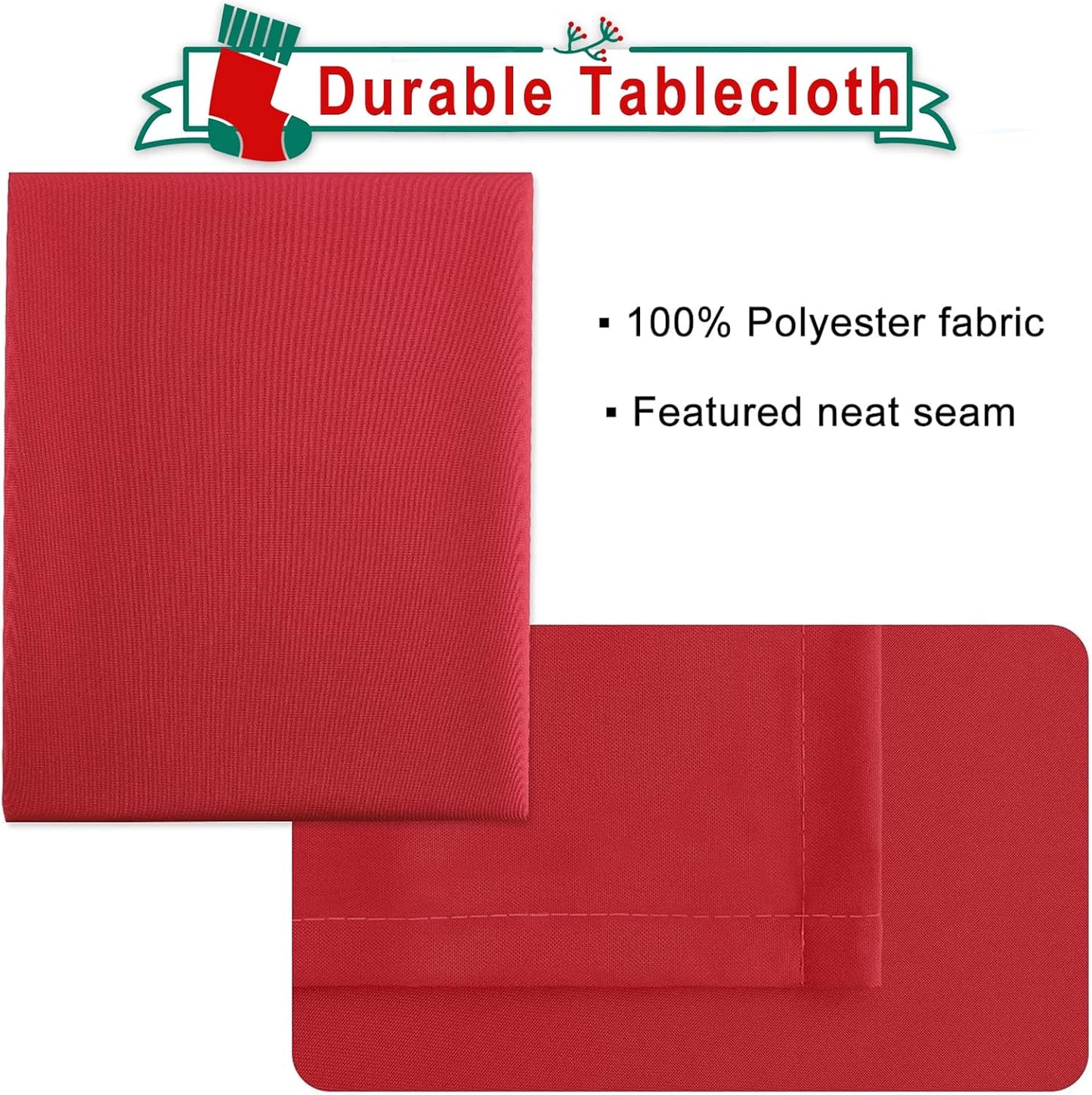 Hiasan Red Tablecloth Square - Wateproof and Spillproof Kitchen Christmas Washable Polyester Table Cloth for Dining Room, 54 x 54 Inch