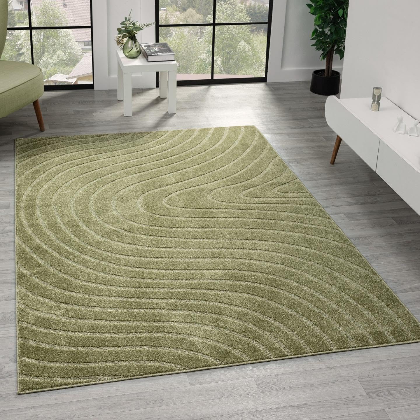 LUXE WEAVERS Modern Geometric Wave Green 5x7 Area Rug, Contemporary Stain Resistant Carpet