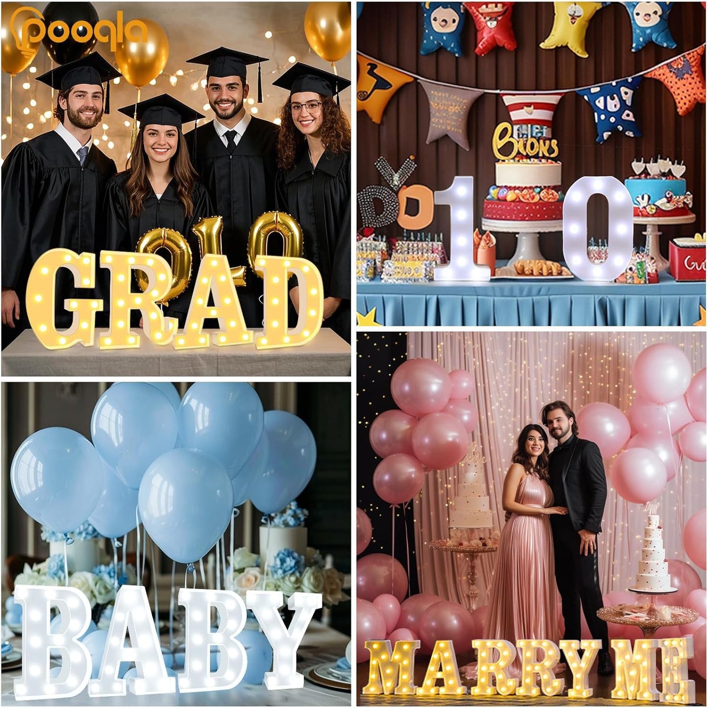 Pooqla LED Marquee Letter Lights, Warm White and Cool White Decorative Lighted Letters, Light Up Alphabet Letters for Boys Girls, Party, Wedding, Bar, Night Light, Birthday Decoration, Letter J
