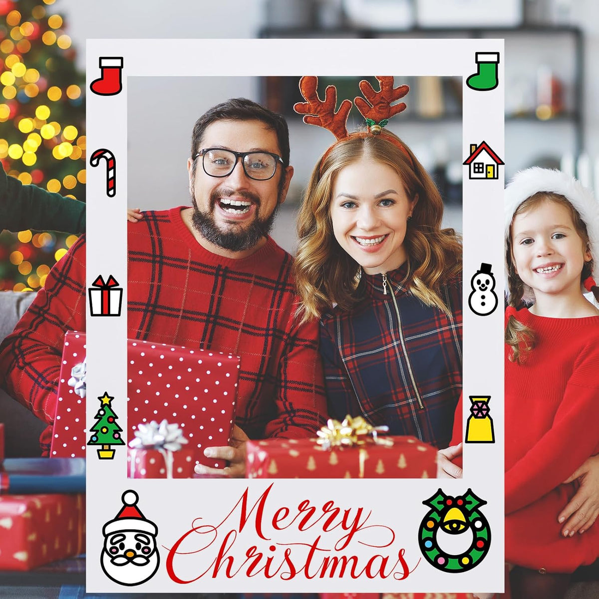 32 x 24 Inch Large Blank DIY Photo Booth Props Picture Frame Party Frame DIY Photo Booth Props Selfie for Birthday, Graduation, Christmas Holiday Party (White,Vertical)