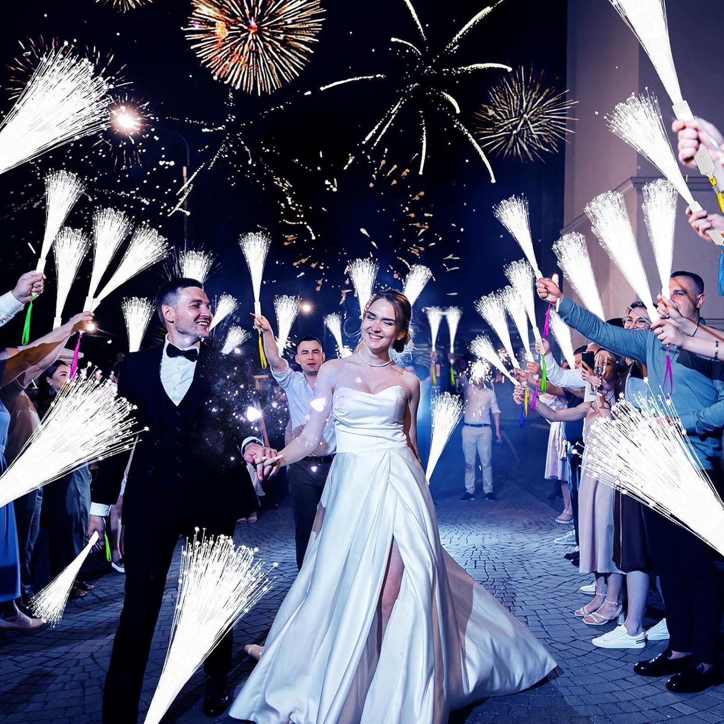 76 PCS White Fiber Optic Sticks, LED Fiber Wands, Fiber Optic Wand with 3 Light Modes, Glow in the Dark Party Supplies, Wedding Party Supplies, for Wedding, New Year, Birthday, Carnival