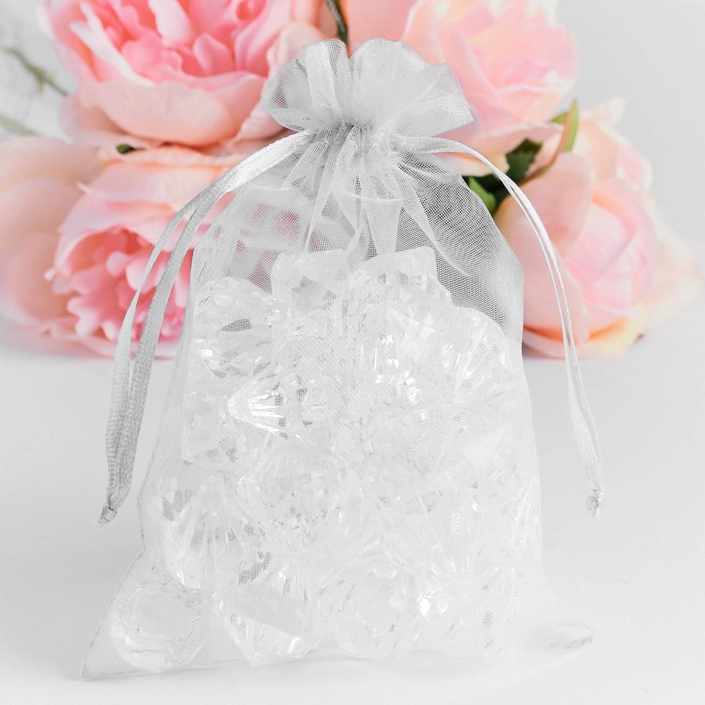 Super Z Outlet 100 Pack 5x7 Inch Mini Sheer Drawstring Organza Transparent Bags Jewelry Sack Pouches for Wedding, Party Decorations, Arts & Crafts Gifts (White)